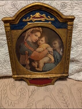 Religious Art Plaque, Madonna della Seggiola (Madonna of the Chair) By Raphael.